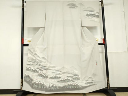 平和屋着物●墨描き友禅 小牧信定 訪問着 尾瀬 暈し染め 正絹 逸品 AABG0312cs