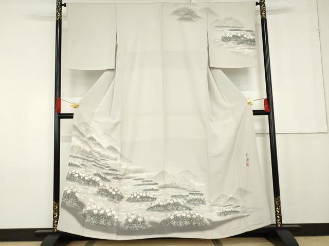 平和屋着物●墨描き友禅 小牧信定 訪問着 尾瀬 暈し染め 正絹 逸品 AABG0312cs