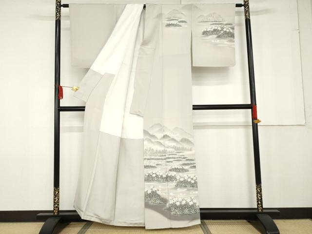平和屋着物●墨描き友禅 小牧信定 訪問着 尾瀬 暈し染め 正絹 逸品 AABG0312cs