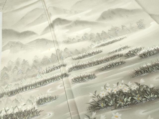 平和屋着物●墨描き友禅 小牧信定 訪問着 尾瀬 暈し染め 正絹 逸品 AABG0312cs