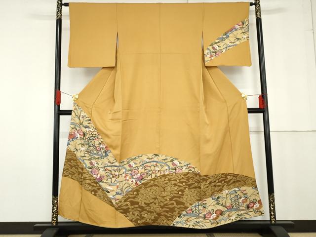 平和屋着物●訪問着 中国三大刺繍 汕頭刺繍 スワトウ刺繍 相良刺繍 吉祥枝花文 正絹 逸品 AABG0321cs