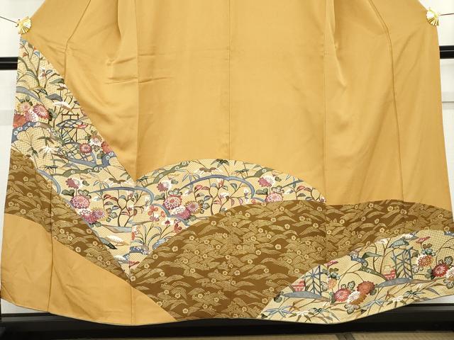 平和屋着物●訪問着 中国三大刺繍 汕頭刺繍 スワトウ刺繍 相良刺繍 吉祥枝花文 正絹 逸品 AABG0321cs