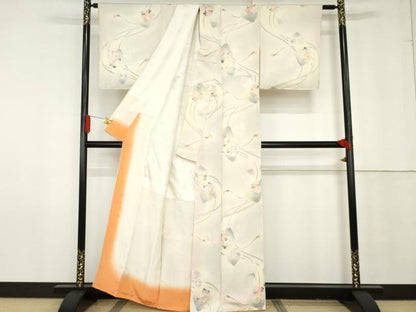平和屋着物●上質な小紋　地紋起こし　色紙草花文　暈し染め　正絹　逸品　AABG0322cs