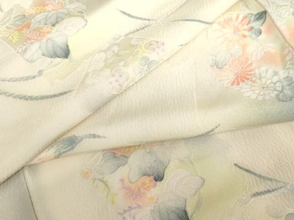 平和屋着物●上質な小紋　地紋起こし　色紙草花文　暈し染め　正絹　逸品　AABG0322cs