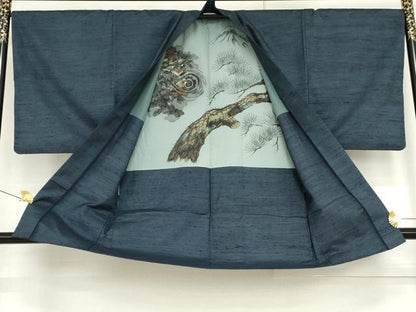 平和屋着物●男性　紬　アンサンブル　霞文　正絹　逸品　AABG0323cs