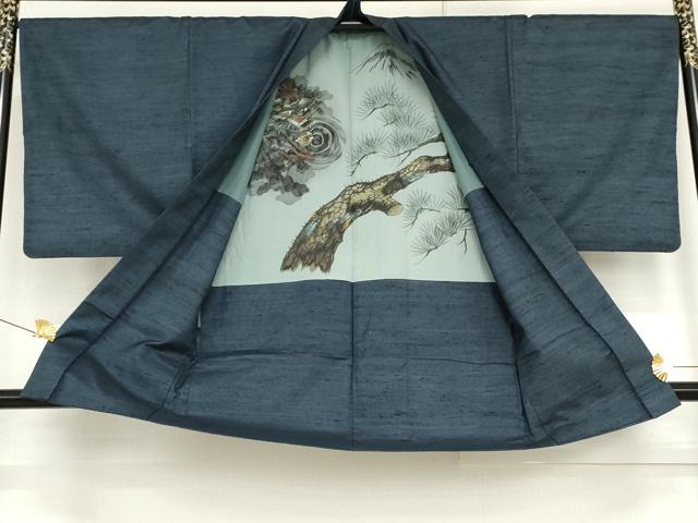 平和屋着物●男性　紬　アンサンブル　霞文　正絹　逸品　AABG0323cs
