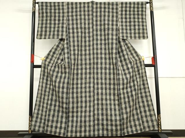 平和屋着物●上質な紬　格子　正絹　逸品　AABG0330cs