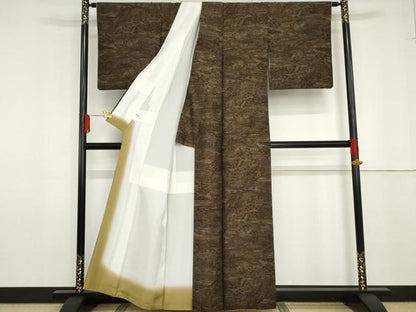 平和屋着物●小千谷紬　100亀甲　飛び亀甲　風景文　正絹　逸品　AABG0331cs