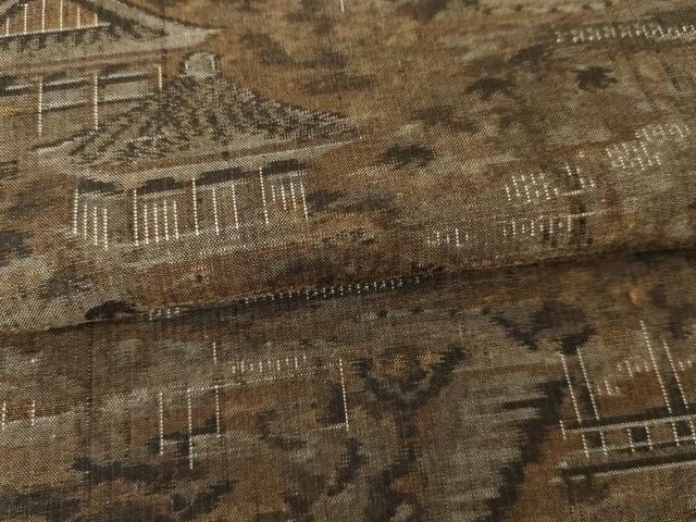 平和屋着物●小千谷紬　100亀甲　飛び亀甲　風景文　正絹　逸品　AABG0331cs