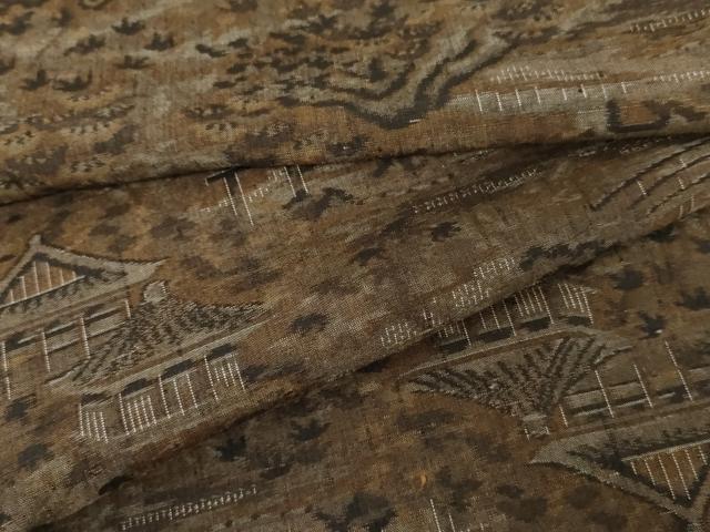 平和屋着物●小千谷紬　100亀甲　飛び亀甲　風景文　正絹　逸品　AABG0331cs