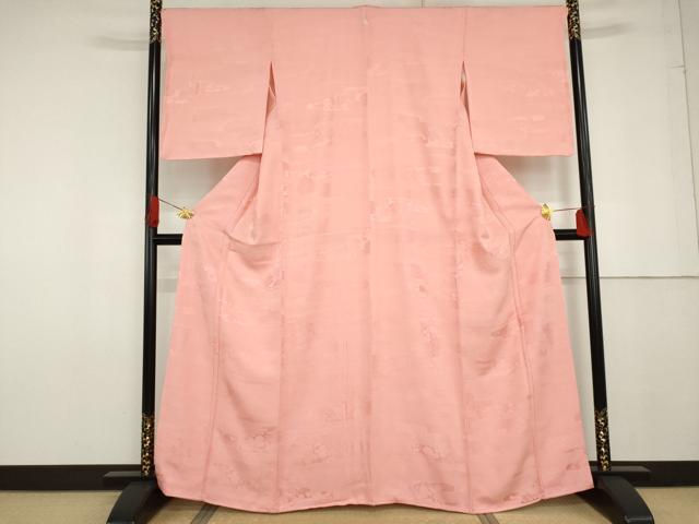 平和屋着物●上質な色無地　エ霞吉祥花地紋　紅梅色　正絹　逸品　未使用　AABG0334cs