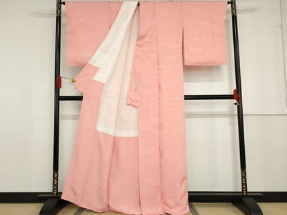 平和屋着物●上質な色無地　エ霞吉祥花地紋　紅梅色　正絹　逸品　未使用　AABG0334cs