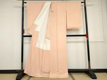 平和屋着物●上質な色無地　枝花地紋　水柿色　正絹　逸品　AABG0335cs