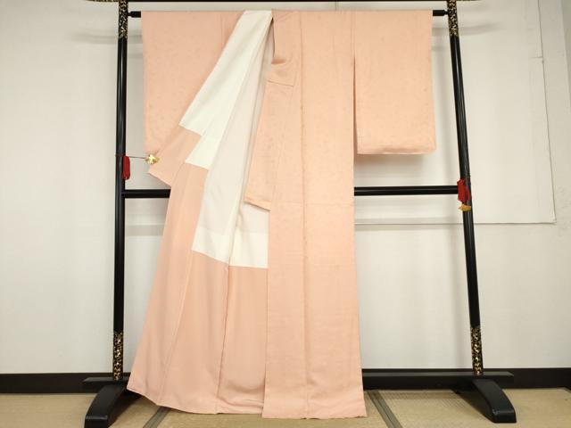 平和屋着物●上質な色無地　枝花地紋　水柿色　正絹　逸品　AABG0335cs
