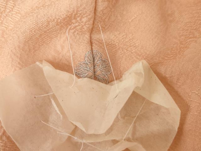 平和屋着物●上質な色無地　枝花地紋　水柿色　正絹　逸品　AABG0335cs