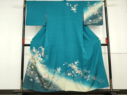平和屋着物●訪問着　流水更紗花文　暈し染め　金銀彩　正絹　逸品　AABG0338cs