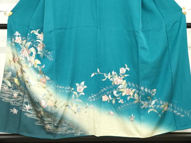 平和屋着物●訪問着　流水更紗花文　暈し染め　金銀彩　正絹　逸品　AABG0338cs