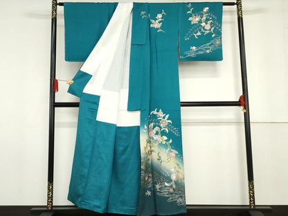 平和屋着物●訪問着　流水更紗花文　暈し染め　金銀彩　正絹　逸品　AABG0338cs
