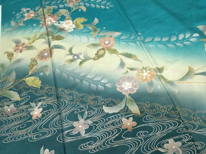 平和屋着物●訪問着　流水更紗花文　暈し染め　金銀彩　正絹　逸品　AABG0338cs