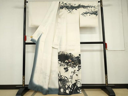 平和屋着物●訪問着 地紙草花シルエット 金銀彩 正絹 逸品 AABG0340cs