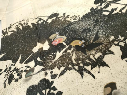 平和屋着物●訪問着 地紙草花シルエット 金銀彩 正絹 逸品 AABG0340cs