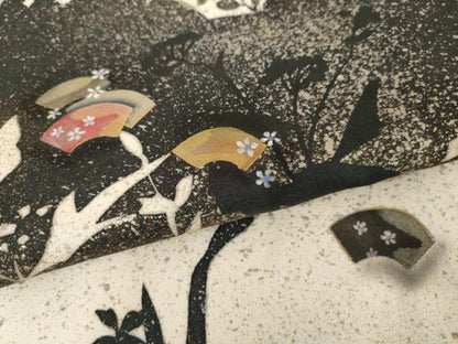 平和屋着物●訪問着 地紙草花シルエット 金銀彩 正絹 逸品 AABG0340cs