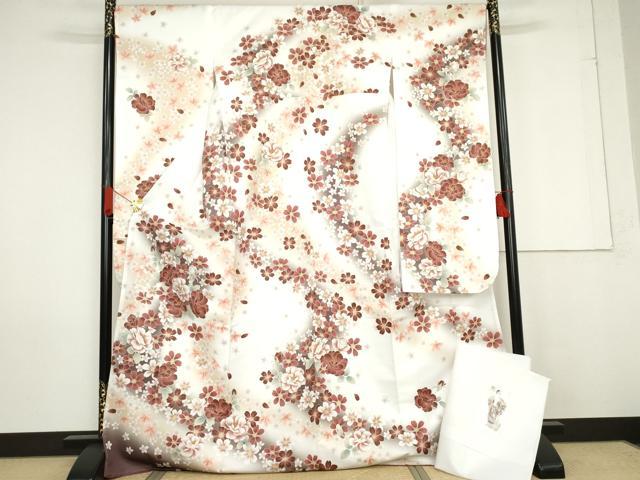 平和屋着物●H・L（アッシュエル）　HENRI-LUC CHAPUIS　振袖　草花文　暈し染め　洗える着物　未使用　AABG0346cs