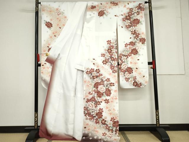 平和屋着物●H・L（アッシュエル）　HENRI-LUC CHAPUIS　振袖　草花文　暈し染め　洗える着物　未使用　AABG0346cs