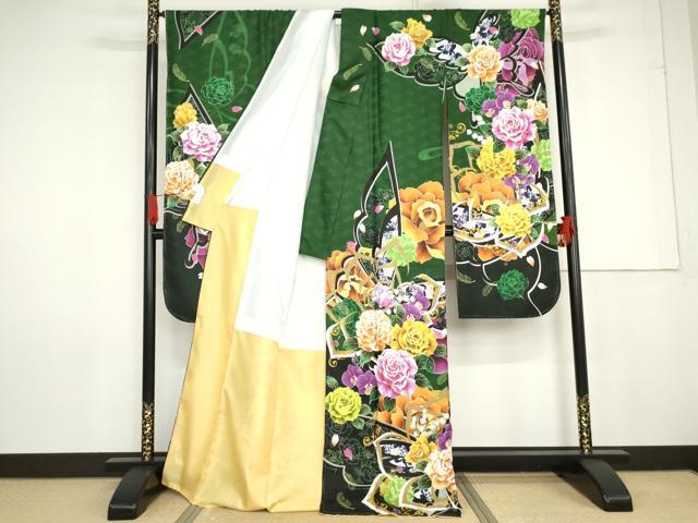 平和屋着物●豪華振袖　花蝶文　洗える着物　未使用　AABG0347cs