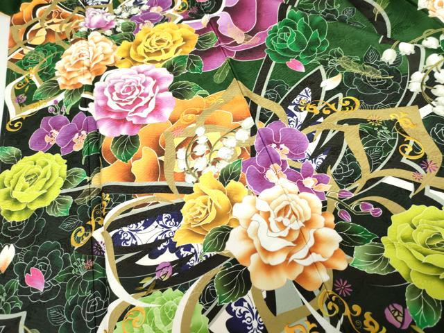 平和屋着物●豪華振袖　花蝶文　洗える着物　未使用　AABG0347cs