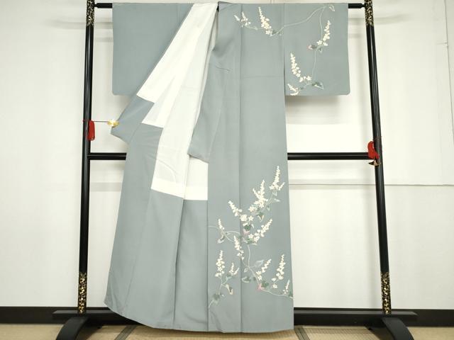 平和屋着物●本加賀友禅作家　福井明光　訪問着　枝花文　浜ちりめん　反端・色紙付き　正絹　逸品　AABG0352cs