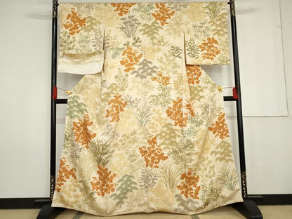 平和屋着物●上質な小紋 吉祥枝花文 高島屋扱い 反端付き 正絹 逸品 未使用 AABG0354cs