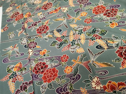平和屋着物●上質な小紋 型染め 流水花鳥文 正絹 逸品 未使用 AABG0356cs