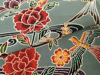 平和屋着物●上質な小紋 型染め 流水花鳥文 正絹 逸品 未使用 AABG0356cs