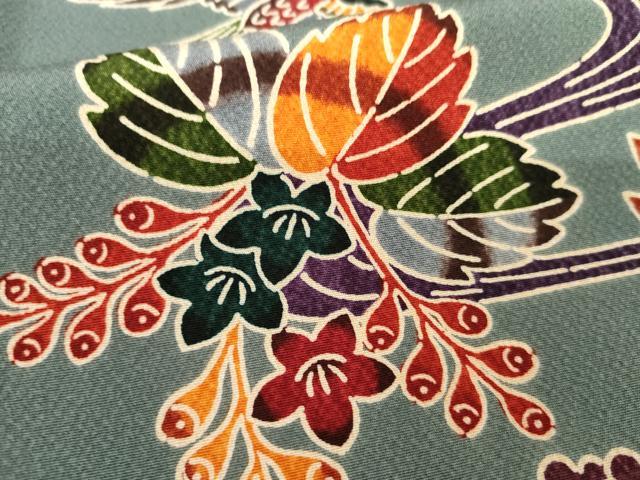 平和屋着物●上質な小紋 型染め 流水花鳥文 正絹 逸品 未使用 AABG0356cs