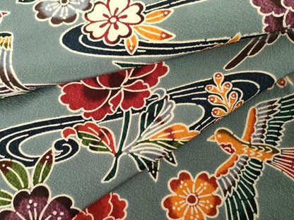 平和屋着物●上質な小紋 型染め 流水花鳥文 正絹 逸品 未使用 AABG0356cs