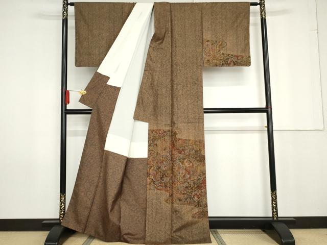 平和屋着物●友禅師・京の名工・伝統工芸士・樽本伊勢蔵 本場大島紬 染大島 訪問着 更紗花蝶文 正絹 逸品 AABG0358cs