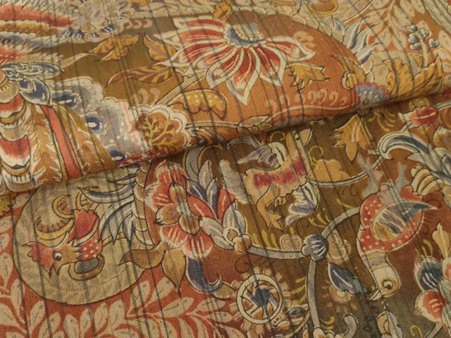 平和屋着物●友禅師・京の名工・伝統工芸士・樽本伊勢蔵 本場大島紬 染大島 訪問着 更紗花蝶文 正絹 逸品 AABG0358cs
