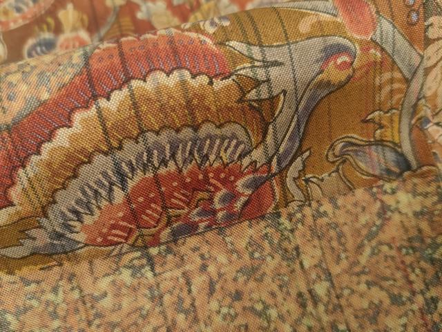 平和屋着物●友禅師・京の名工・伝統工芸士・樽本伊勢蔵 本場大島紬 染大島 訪問着 更紗花蝶文 正絹 逸品 AABG0358cs