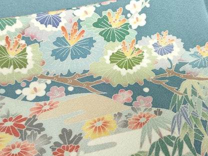 平和屋着物●本加賀友禅作家　久恒俊治　色留袖　松竹梅花文　正絹　逸品　AABG0359cs