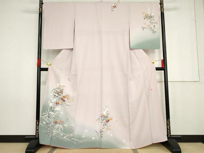 平和屋着物●訪問着　友禅　作家物　立波枝花文　暈し染め　金彩　正絹　逸品　AABG0362cs