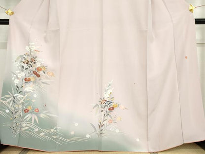 平和屋着物●訪問着　友禅　作家物　立波枝花文　暈し染め　金彩　正絹　逸品　AABG0362cs