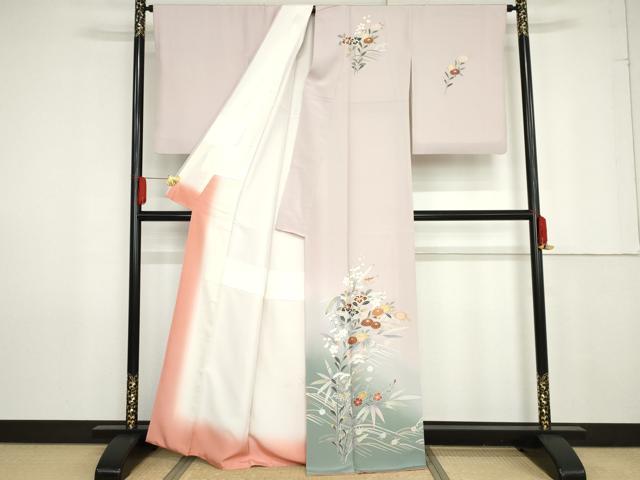 平和屋着物●訪問着　友禅　作家物　立波枝花文　暈し染め　金彩　正絹　逸品　AABG0362cs