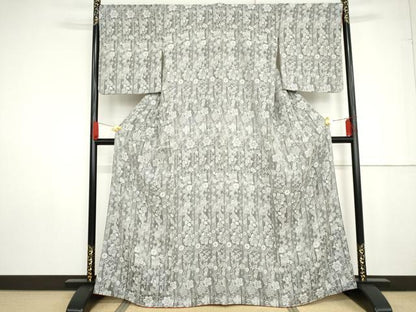 平和屋着物●お召 天目織 花唐草文 正絹 逸品 AABG0365cs
