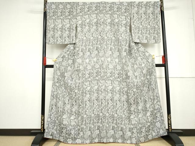 平和屋着物●お召 天目織 花唐草文 正絹 逸品 AABG0365cs