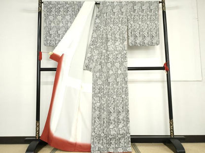 平和屋着物●お召 天目織 花唐草文 正絹 逸品 AABG0365cs