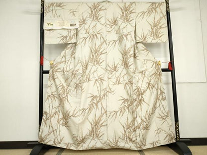 平和屋着物●白山紬　笹竹文　証紙付き　正絹　逸品　未使用　AABG0368cs