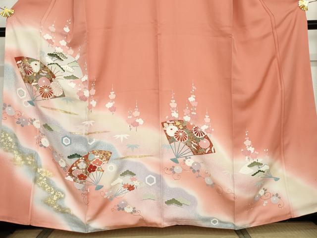 平和屋着物●訪問着 友禅 扇面梅松花唐草文 暈し染め 金彩 正絹 逸品 AABG0369cs