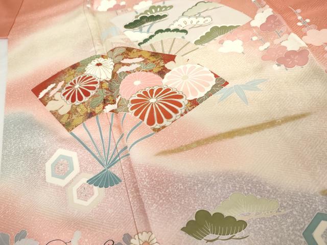 平和屋着物●訪問着 友禅 扇面梅松花唐草文 暈し染め 金彩 正絹 逸品 AABG0369cs