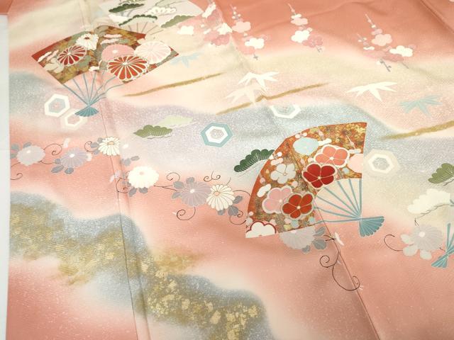 平和屋着物●訪問着 友禅 扇面梅松花唐草文 暈し染め 金彩 正絹 逸品 AABG0369cs